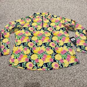 NWT IBKUL Calista Long Sleeve 1/4 Zip Mock Neck Sz XL Lemon Print Mesh Summer
